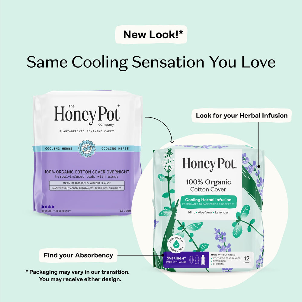 The Honey Pot overnight pad close-up showing organic cotton cover for breathable comfort.