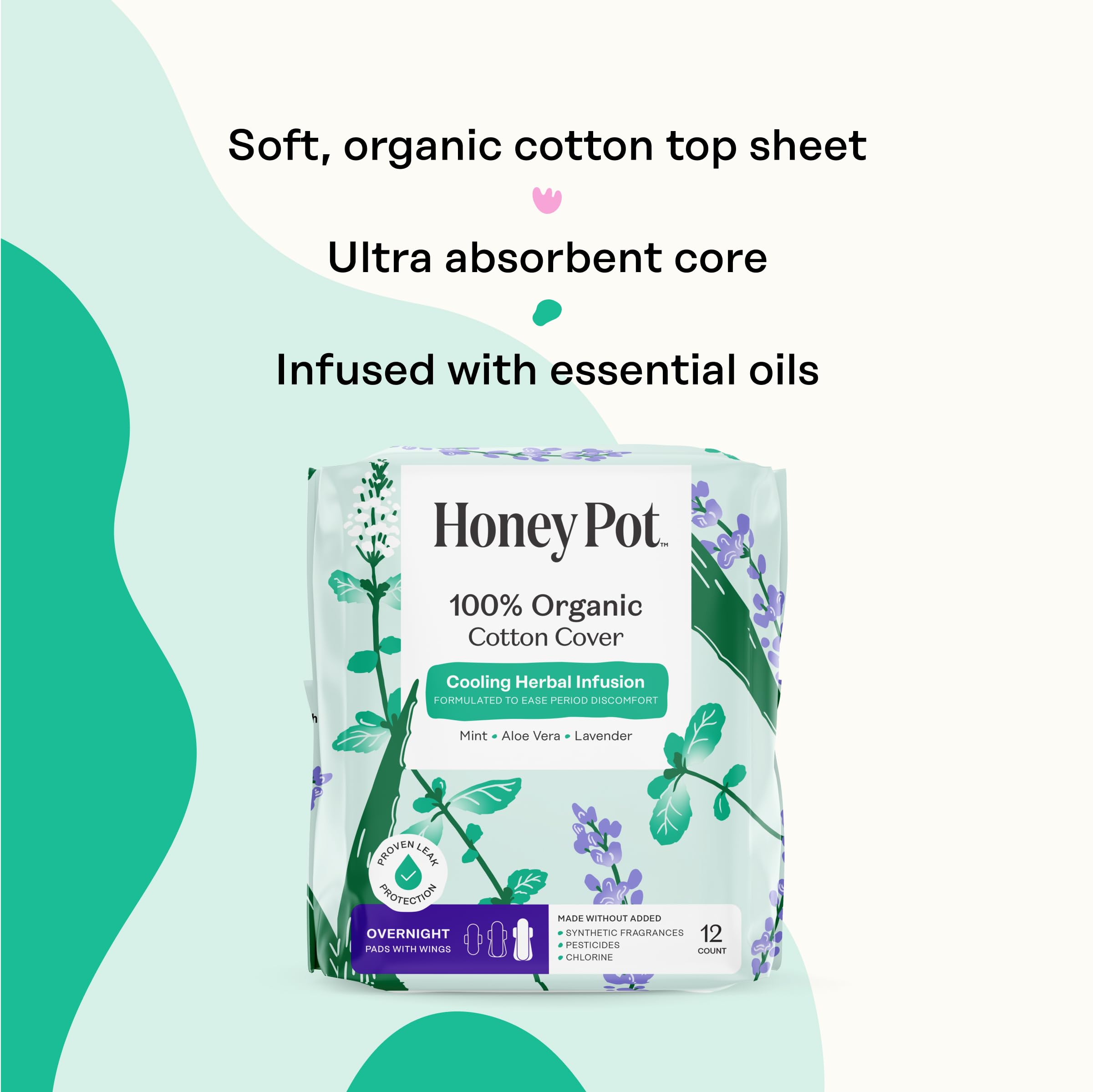 The Honey Pot overnight pad with wings viewed from the side for secure night-time fit.