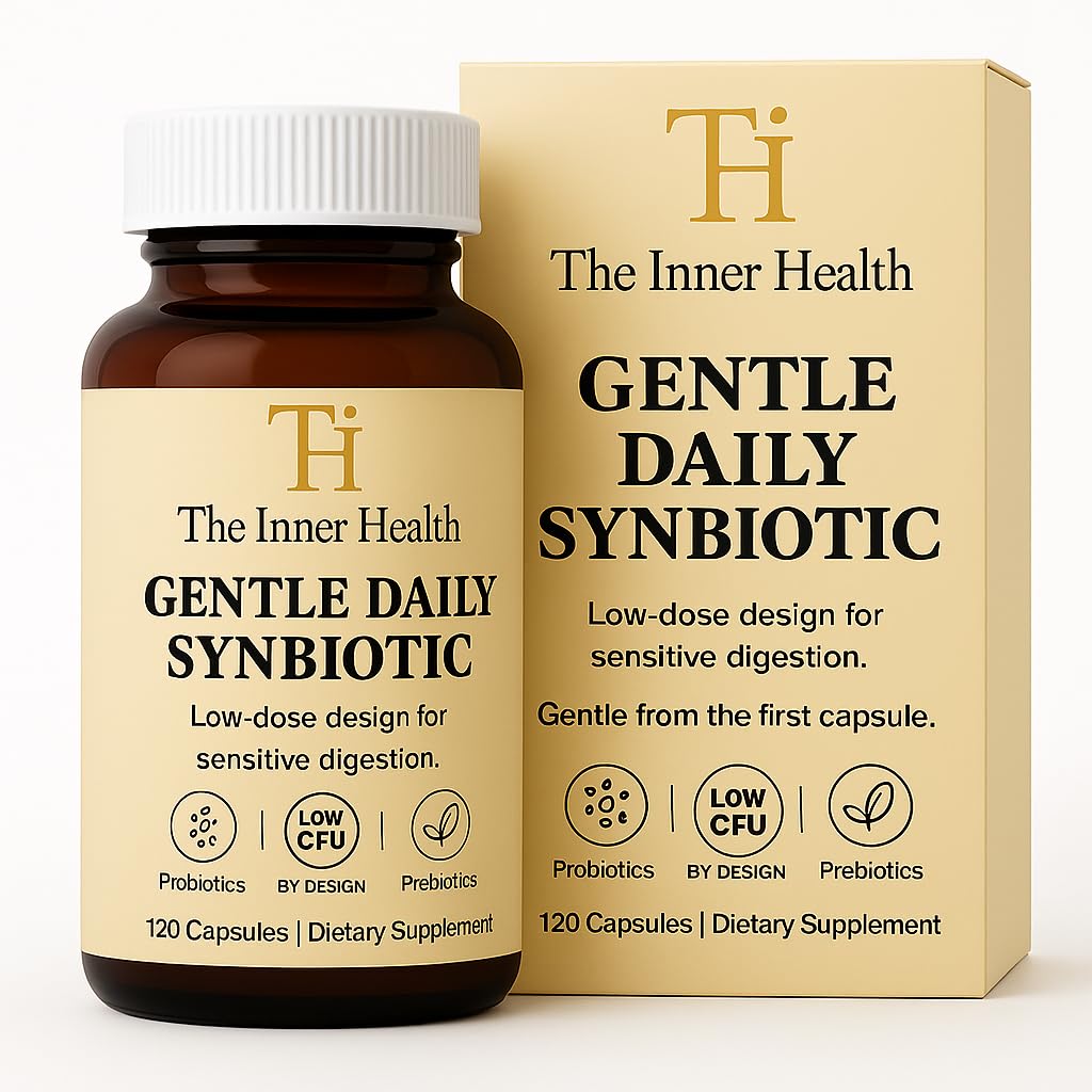 The Inner Health gentle-synbiotic shelf-stable setup suggests consistent routines.