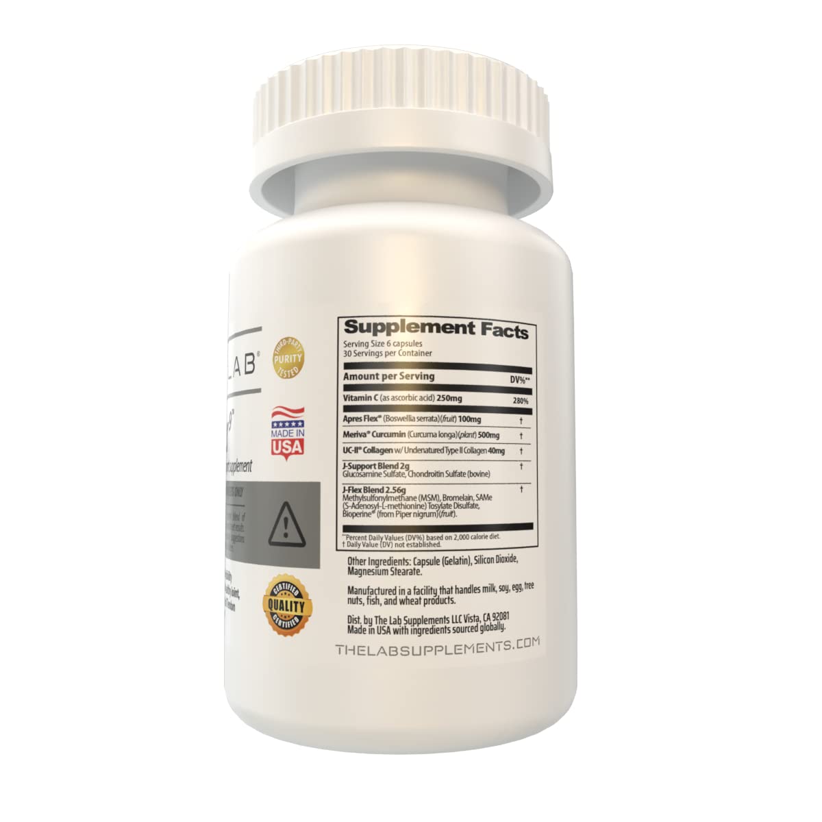 The Lab J-FLEX9 capsules close-up highlighting easy swallowing for joint health.