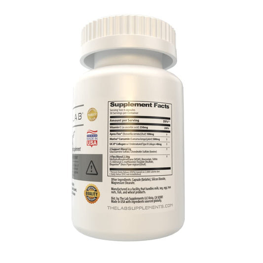 The Lab J-FLEX9 capsules close-up highlighting easy swallowing for joint health.