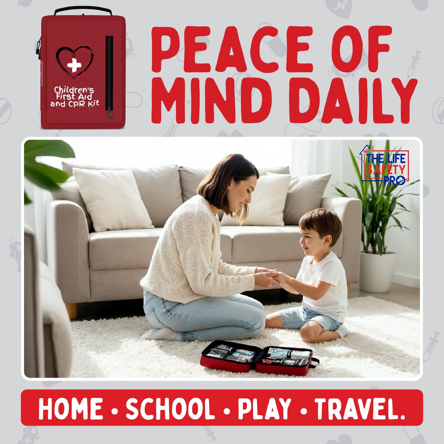 Durable handle by The Life Safety Pro simplifies carrying the kit on family trips