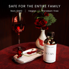 The Magic Scent Baccara diffuser oil bottle closeup highlights luxurious scent notes.