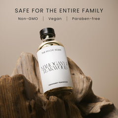 The Magic Scent diffuser oil label displays notes and usage directions for easy setup