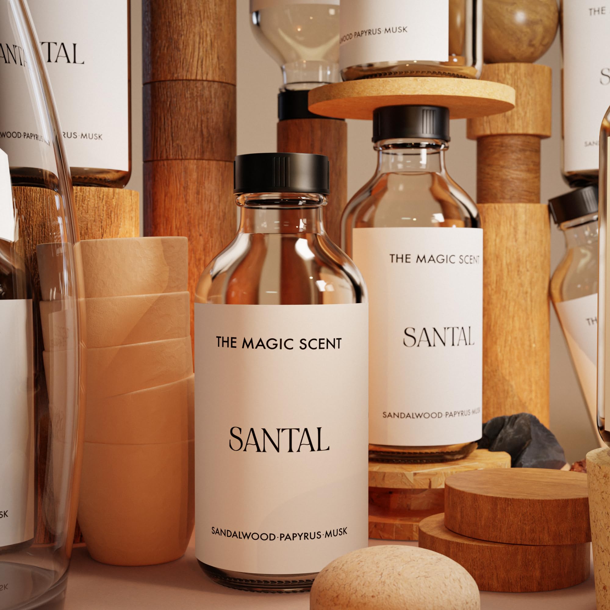 The Magic Scent Santal 500 mL bottle provides long-lasting diffusion.