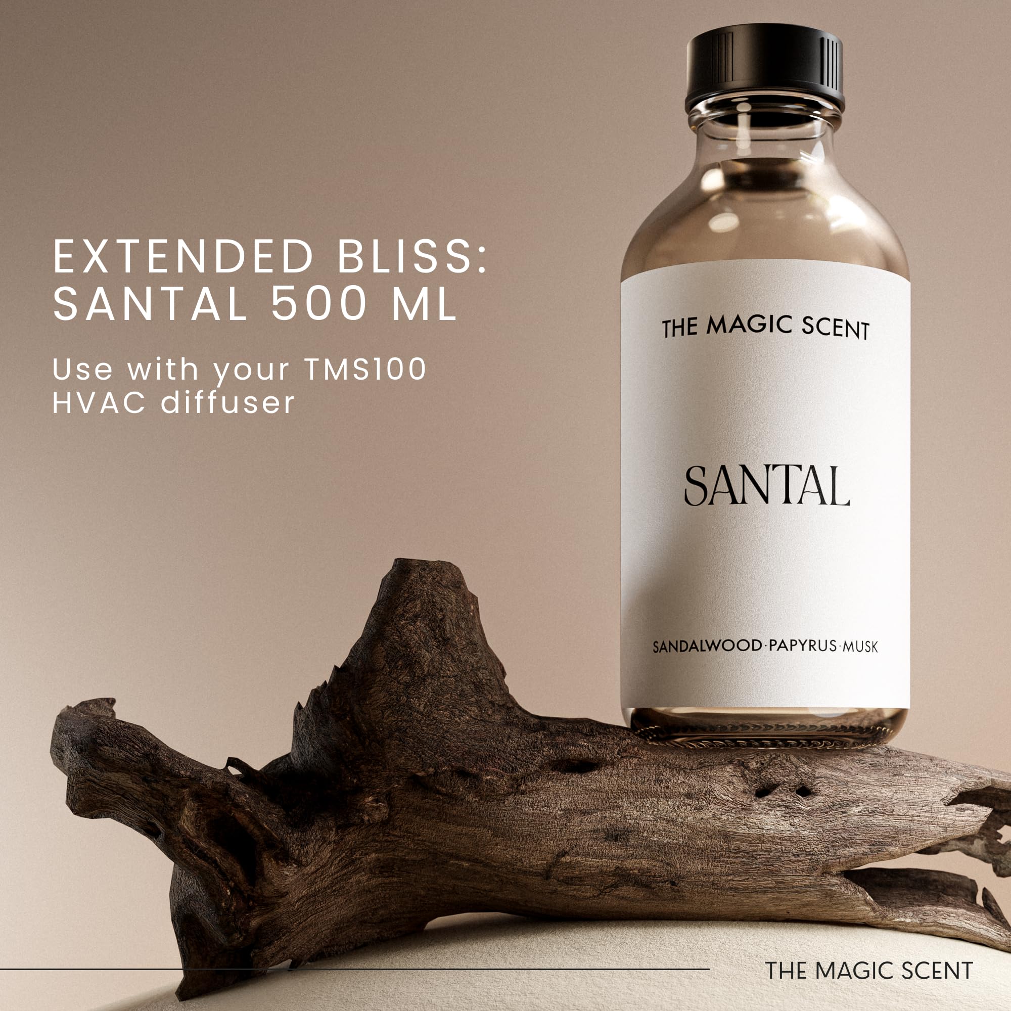 Aromatherapy setup with The Magic Scent Santal oil for home ambiance.