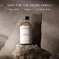 Top view of The Magic Scent Santal bottle showing premium blend and airy aroma.