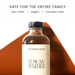 Close-up of The Magic Scent Tuscan Leather diffuser oil bottle cap