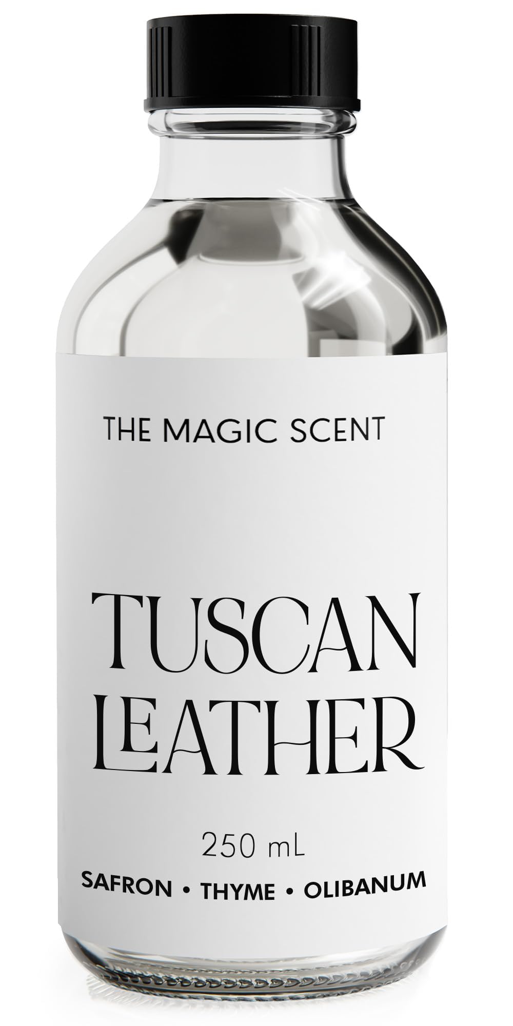The Magic Scent Tuscan Leather diffuser oil bottle ready to elevate room ambiance