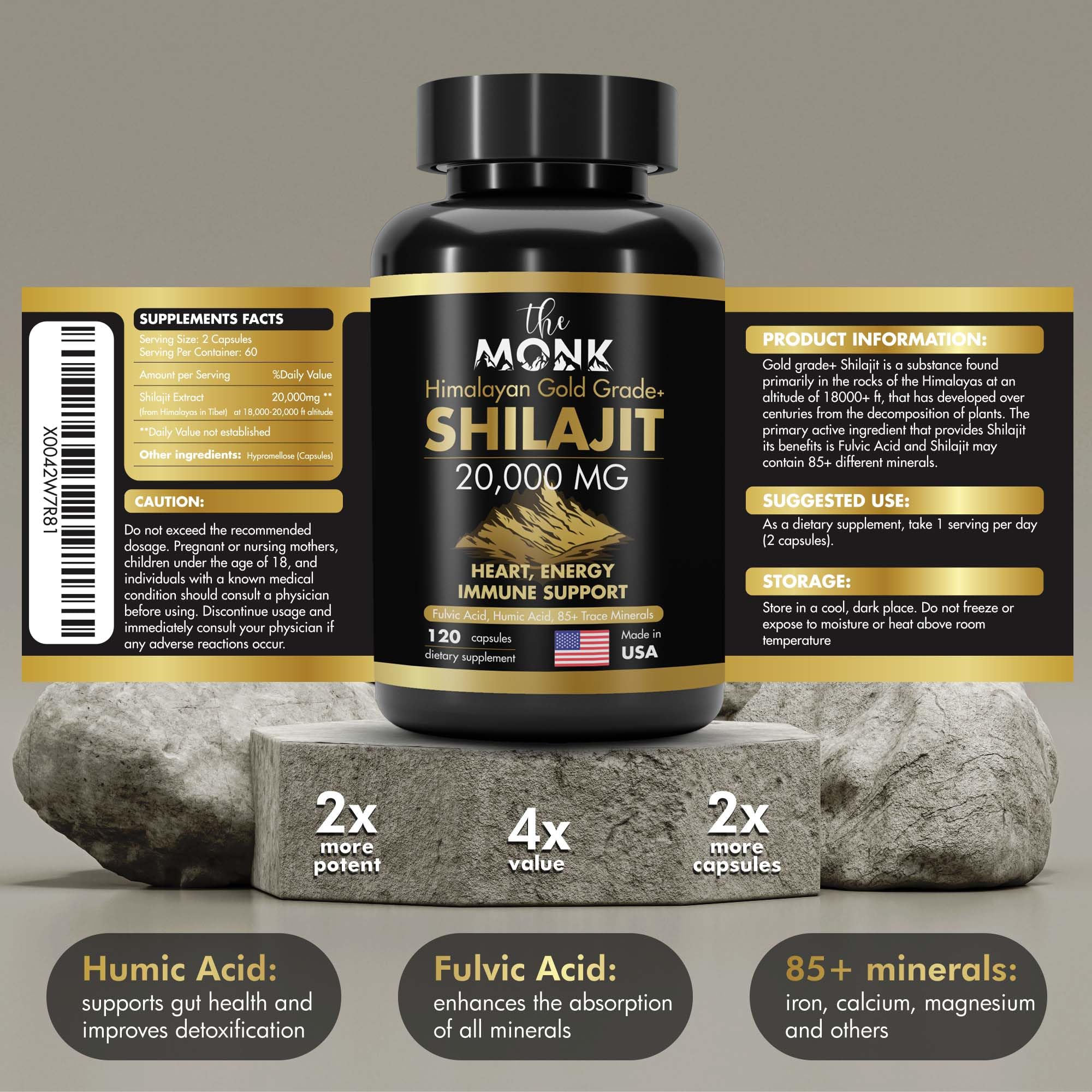 The MONK veggie capsules offer convenient daily use and consistent mineral intake.