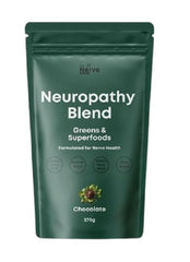 The Nerve Brand Neuropathy Superfood Blend tub in chocolate flavor for daily greens ritual.
