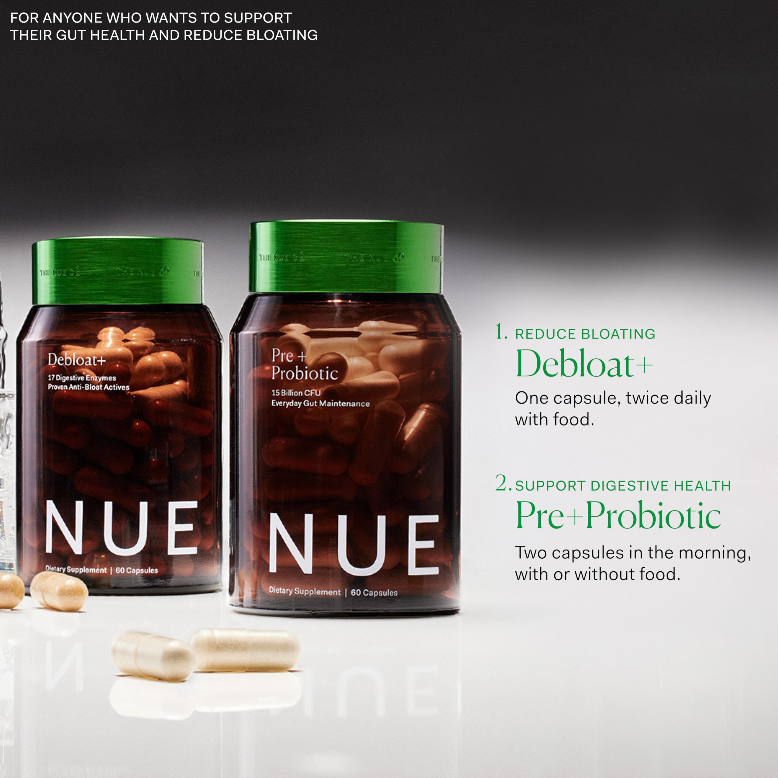 The Nue Co Debloat+ vegan and gluten-free for dietary flexibility