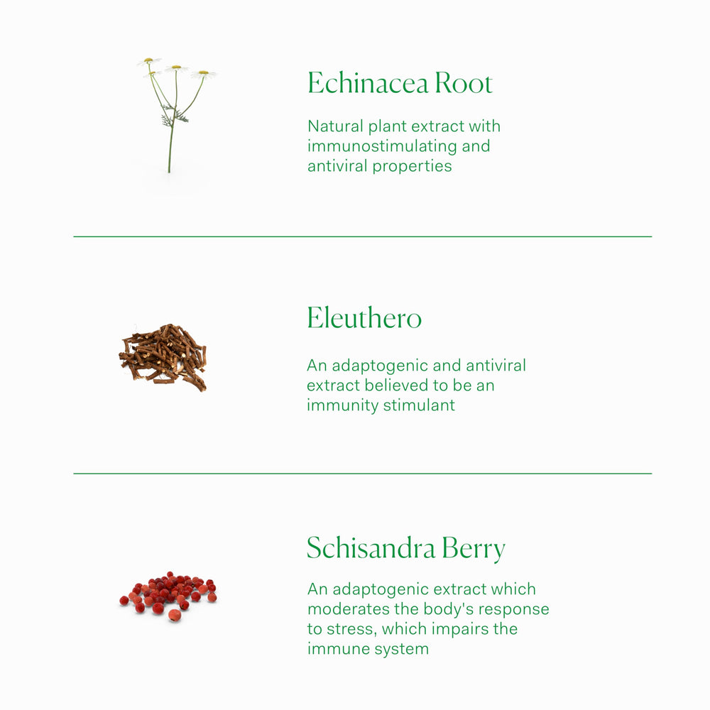 Echinacea and adaptogen blend shown on label for natural immune support.