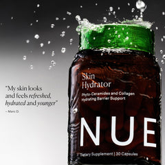 Lifestyle shot showing hydrated skin after a morning routine with The Nue Co