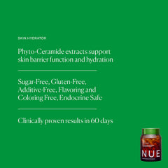 Label close-up on The Nue Co Skin Hydrator highlighting gluten-free formula