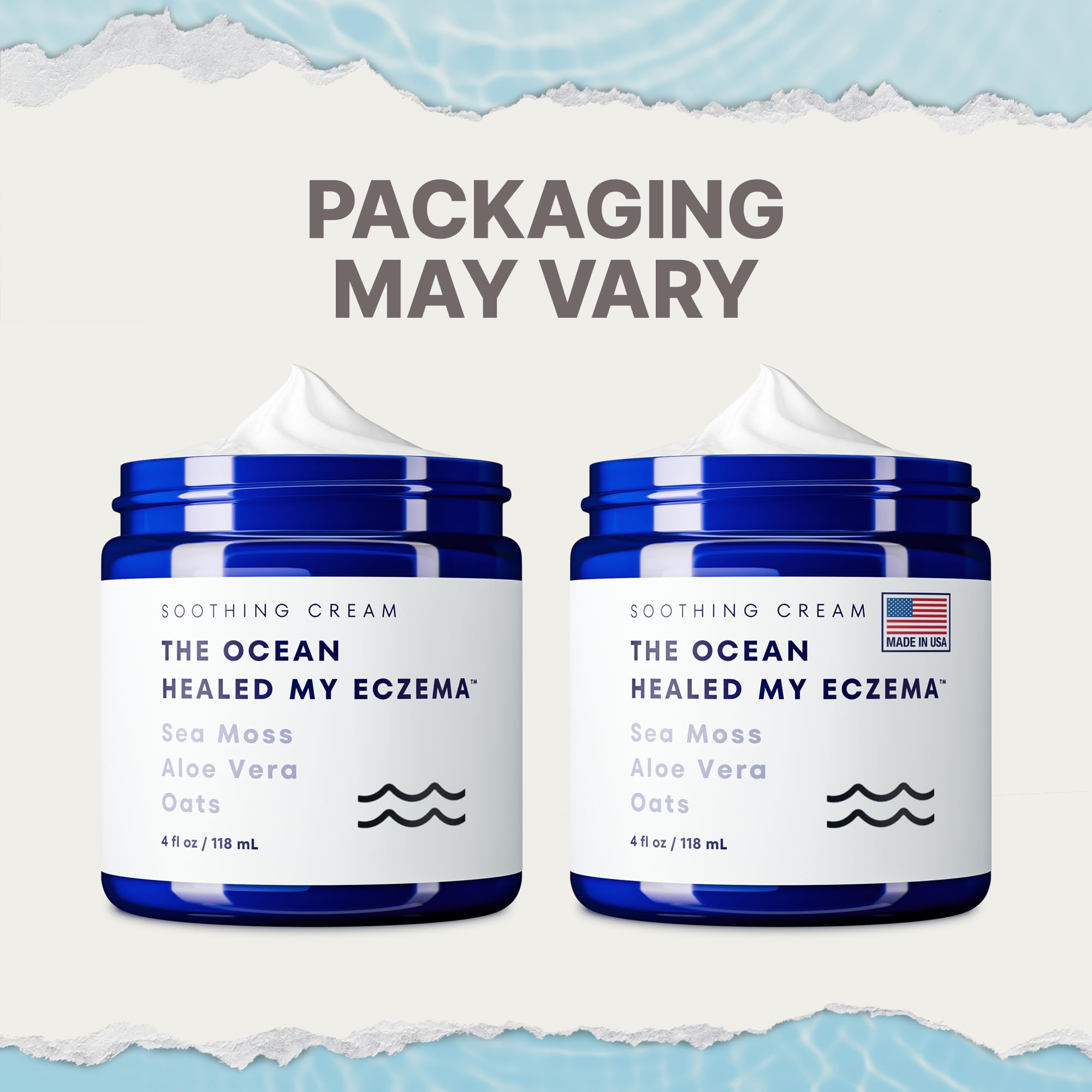 The Ocean Healed My Eczema packaging on display signals vegan cruelty-free skincare