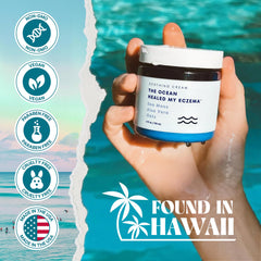 The Ocean Healed My Eczema vegan non-GMO cruelty-free label indicates clean ingredients