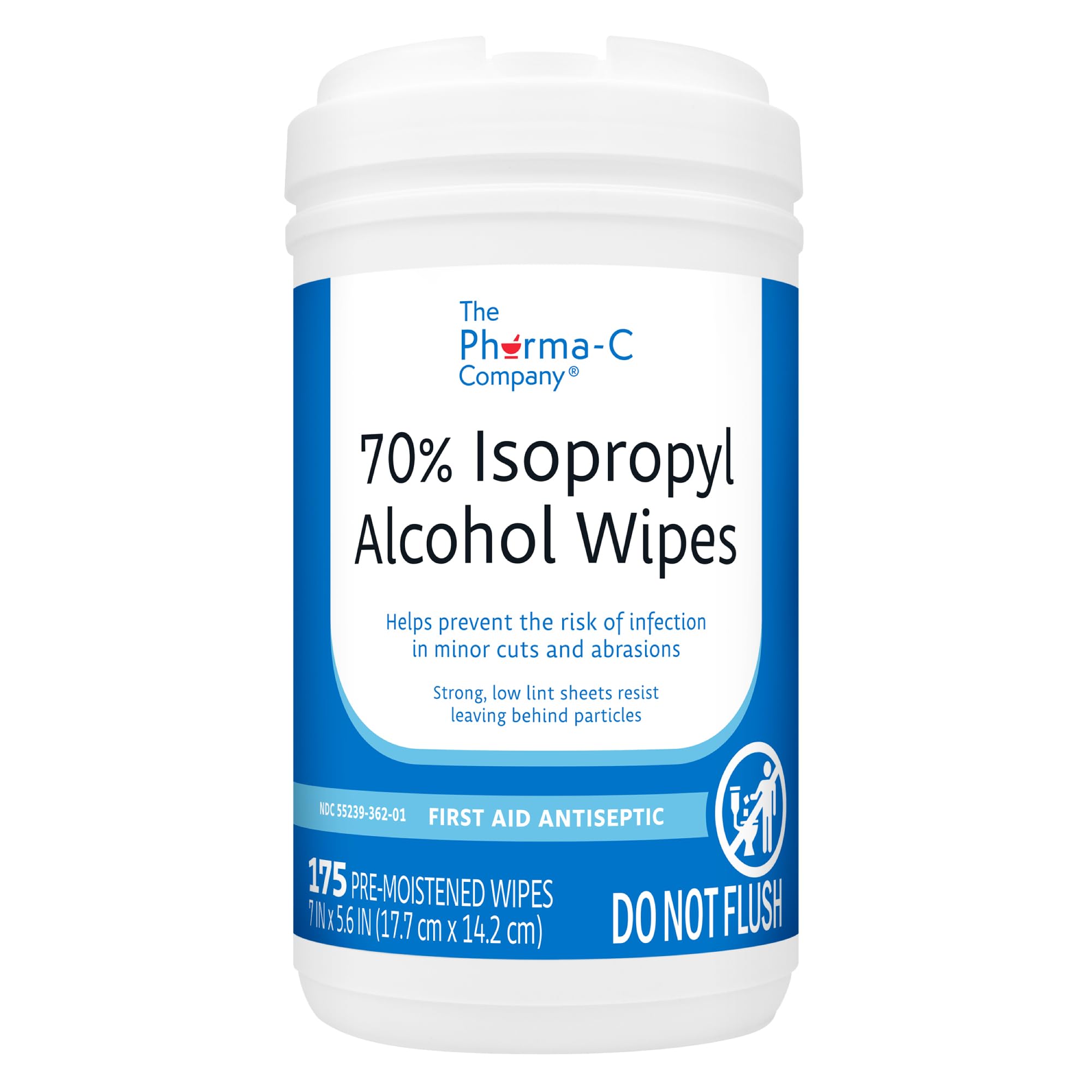 The Pharma-C Company IPA wipes dispensing angle shows ready-to-use moisture control packaging.
