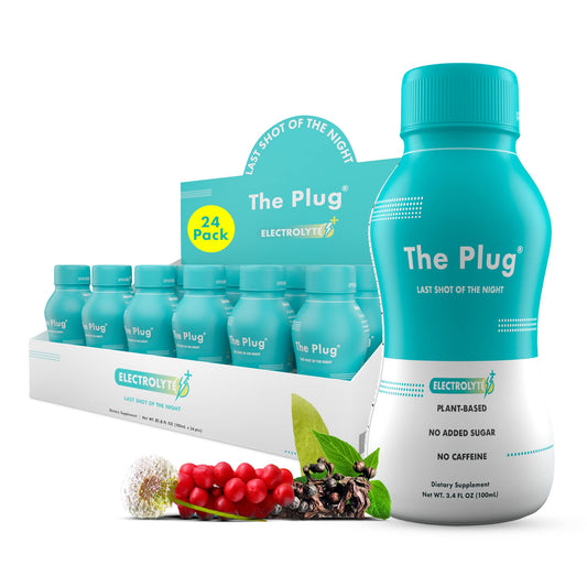 The Plug Liver Cleanse bottle pours, supporting hydration and a gentle energy lift.