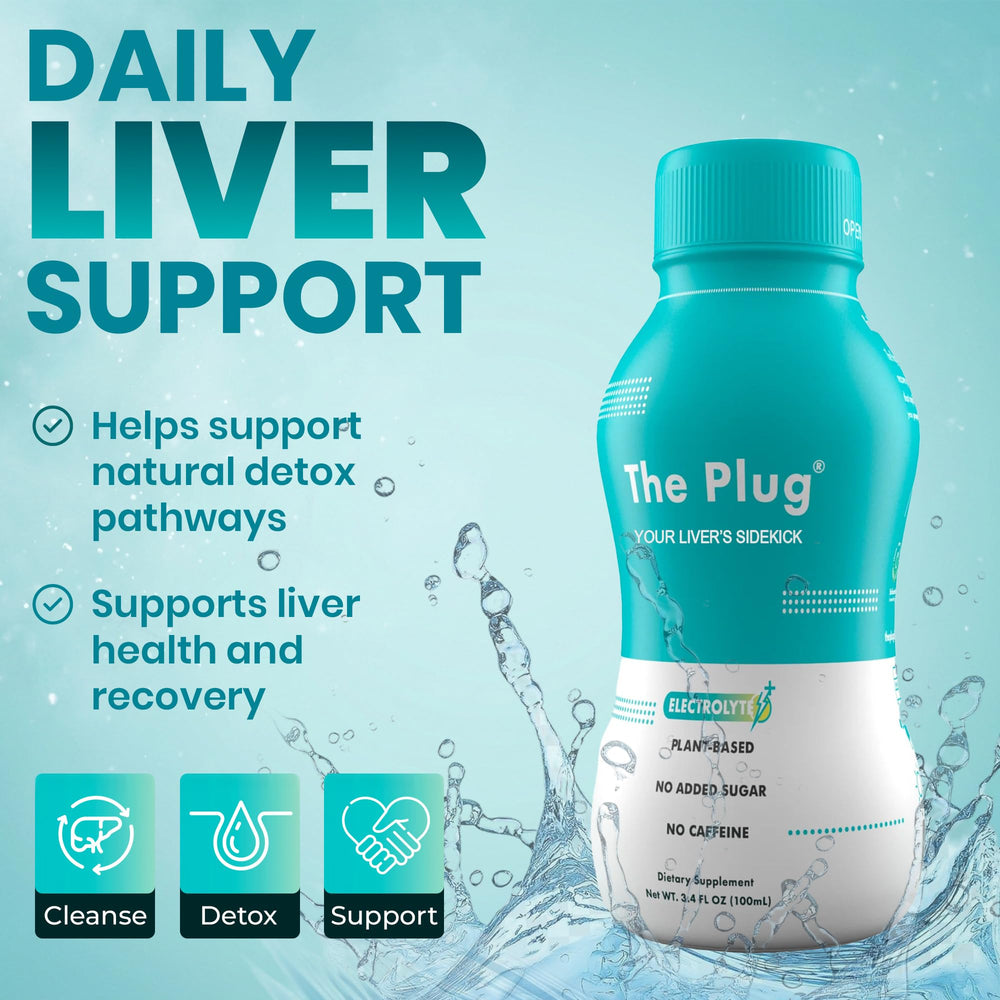 The Plug Liver Cleanse glass pour shows refreshing hydration