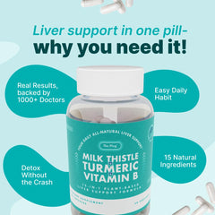 Capsules array and ingredient highlights for The Plug Liver Cleanse.