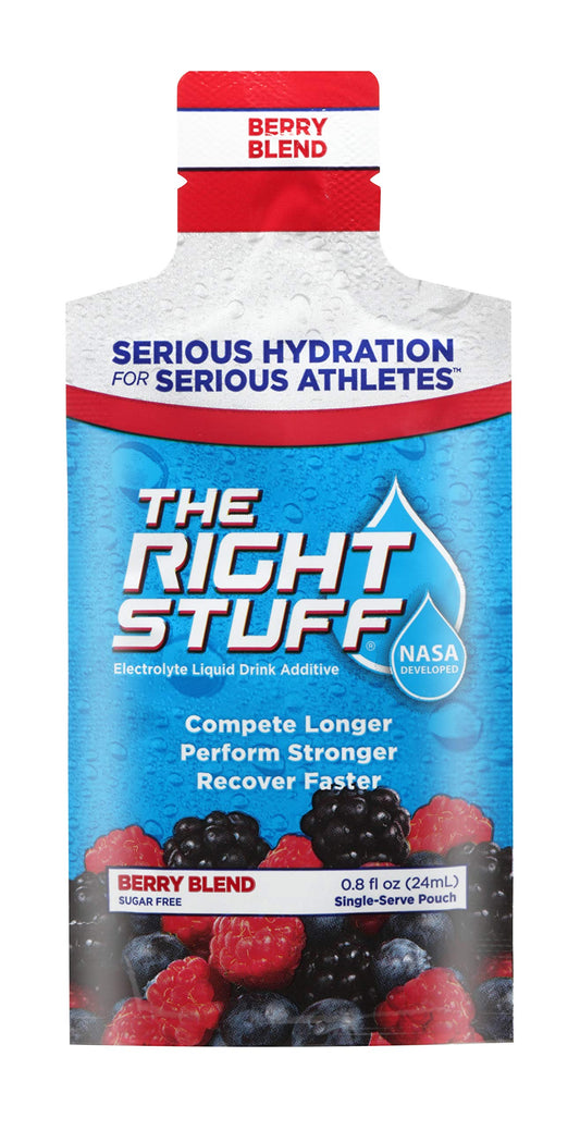 The Right Stuff Berry Blend box label showing flavor and NSF for sport.