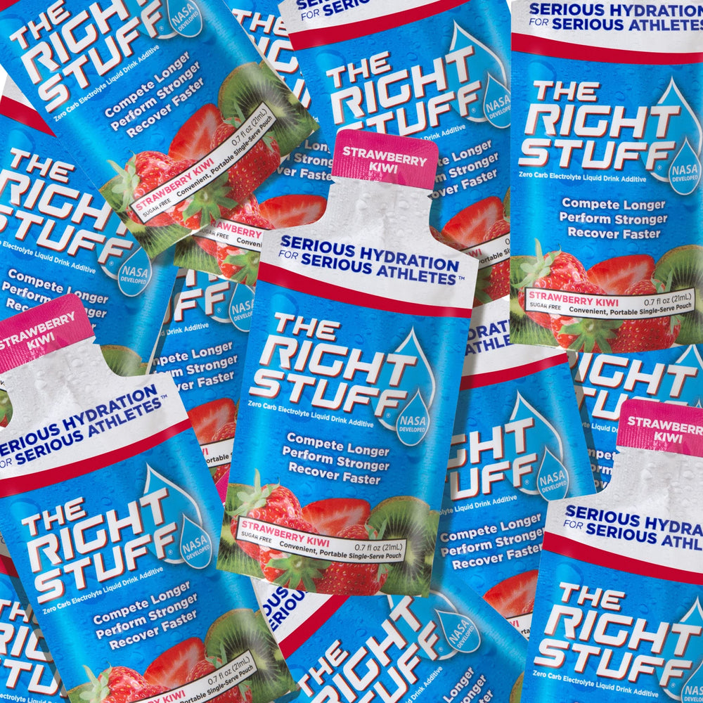 The Right Stuff strawberry kiwi prehydration setup for endurance athletes.
