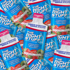 The Right Stuff strawberry kiwi prehydration setup for endurance athletes.