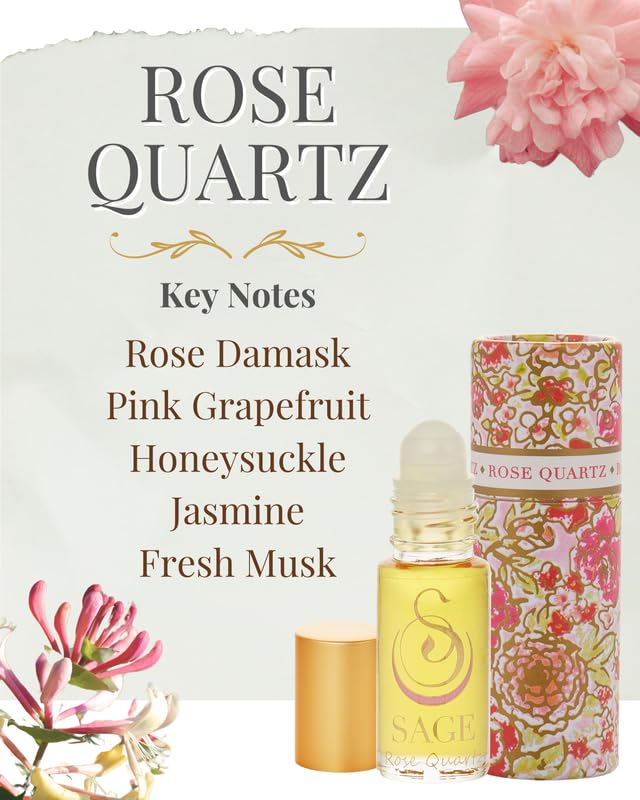 The Sage Lifestyle Rose Quartz Roll On applicator close-up, precise, mess-free roll-on for travel.