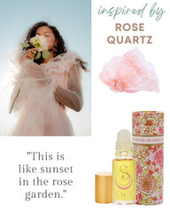 The Sage Lifestyle Rose Quartz Roll On with mini size in a clutch for on-the-go touch-ups.