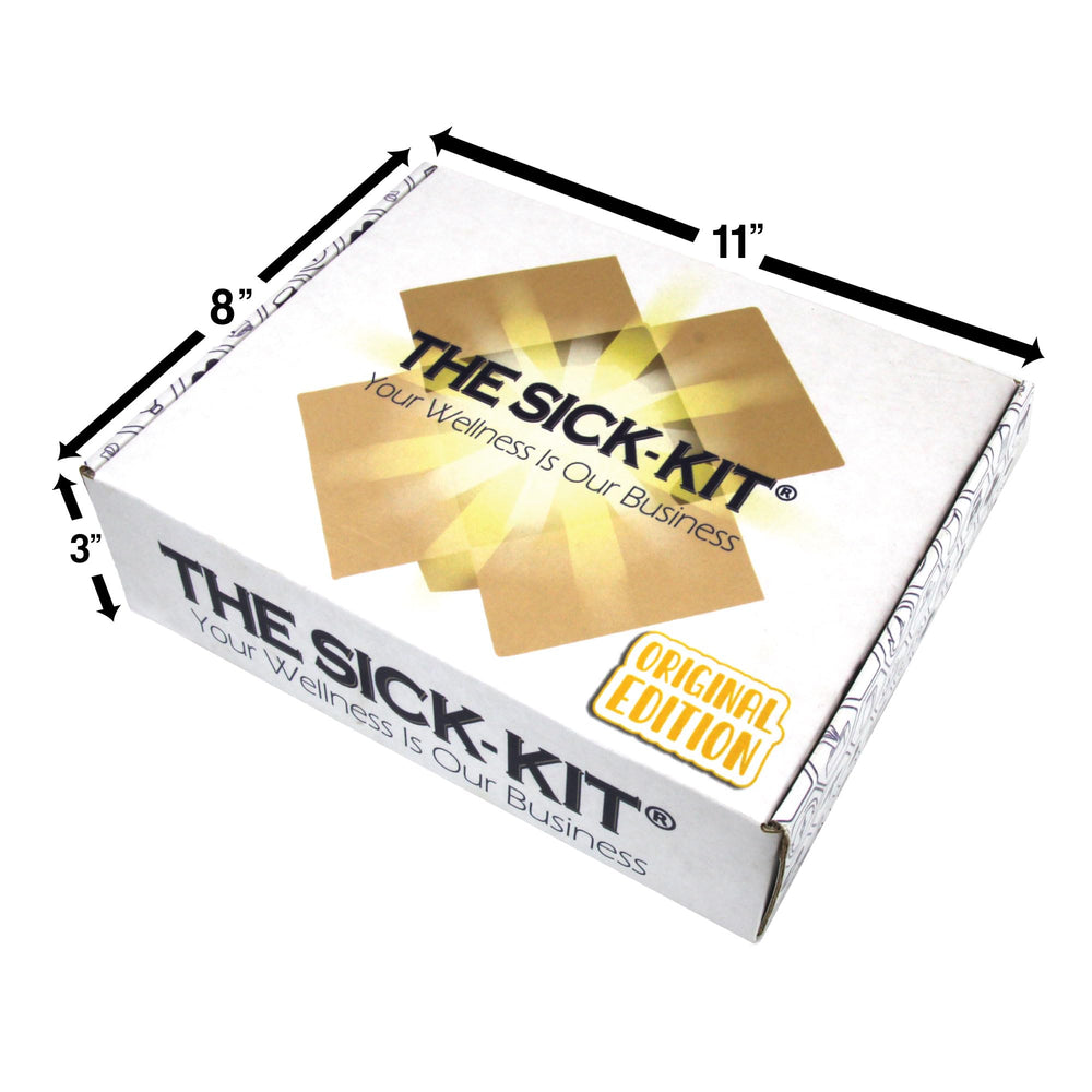 THE SICK-KIT box content exposed, 23 feel-better essentials