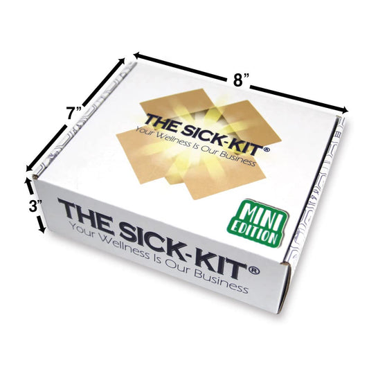 THE SICK-KIT box open contents reveal a thoughtful 22-piece care package.