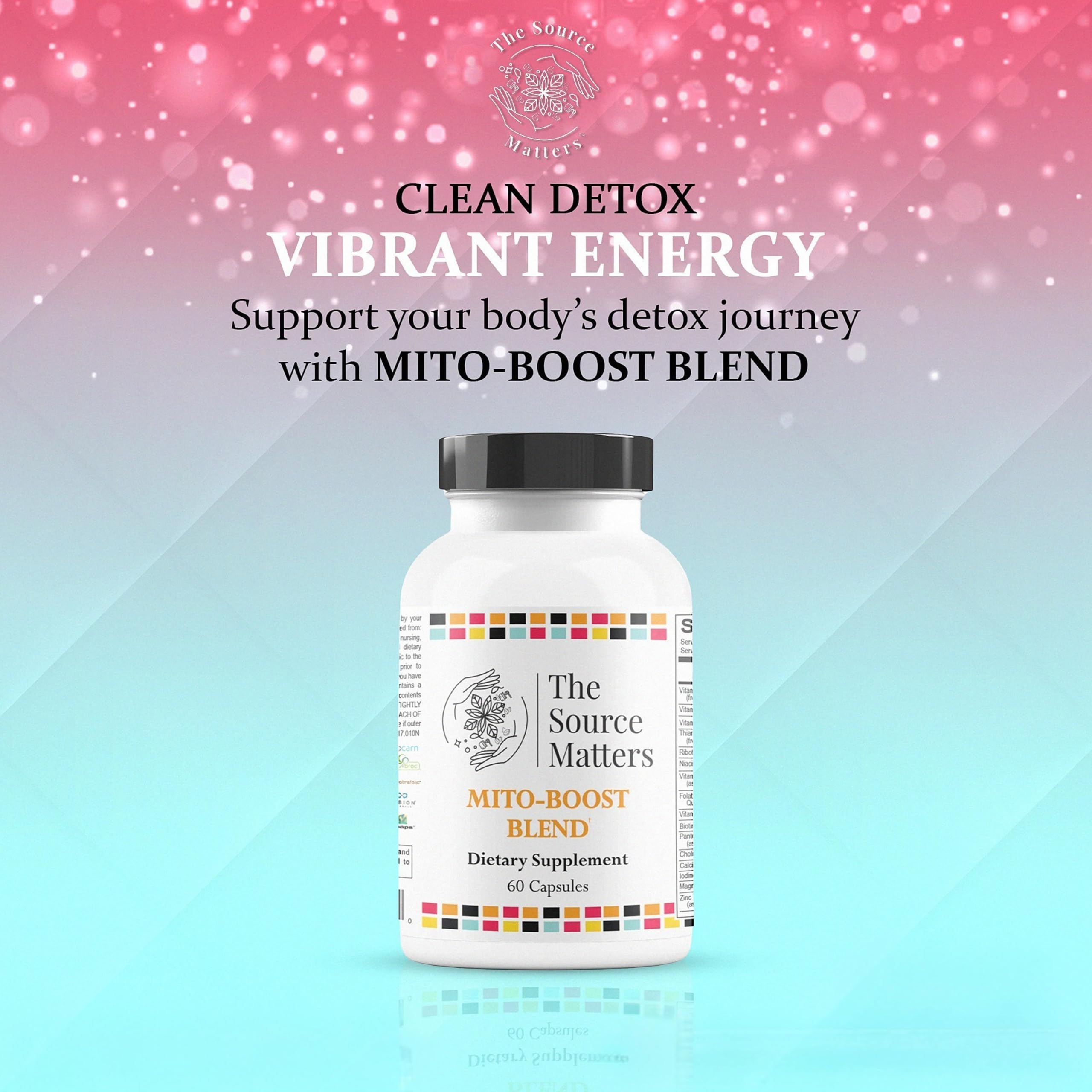 The Source Matters Mito-Boost capsules daily use image highlights convenient immune and antioxidant support