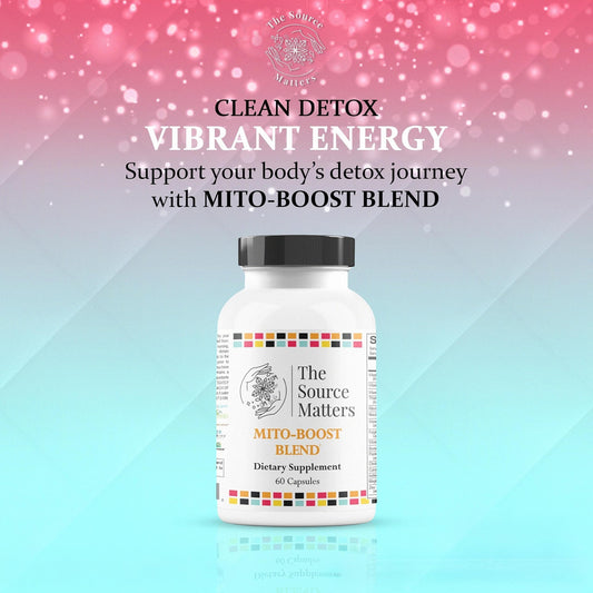 The Source Matters Mito-Boost capsules daily use image highlights convenient immune and antioxidant support