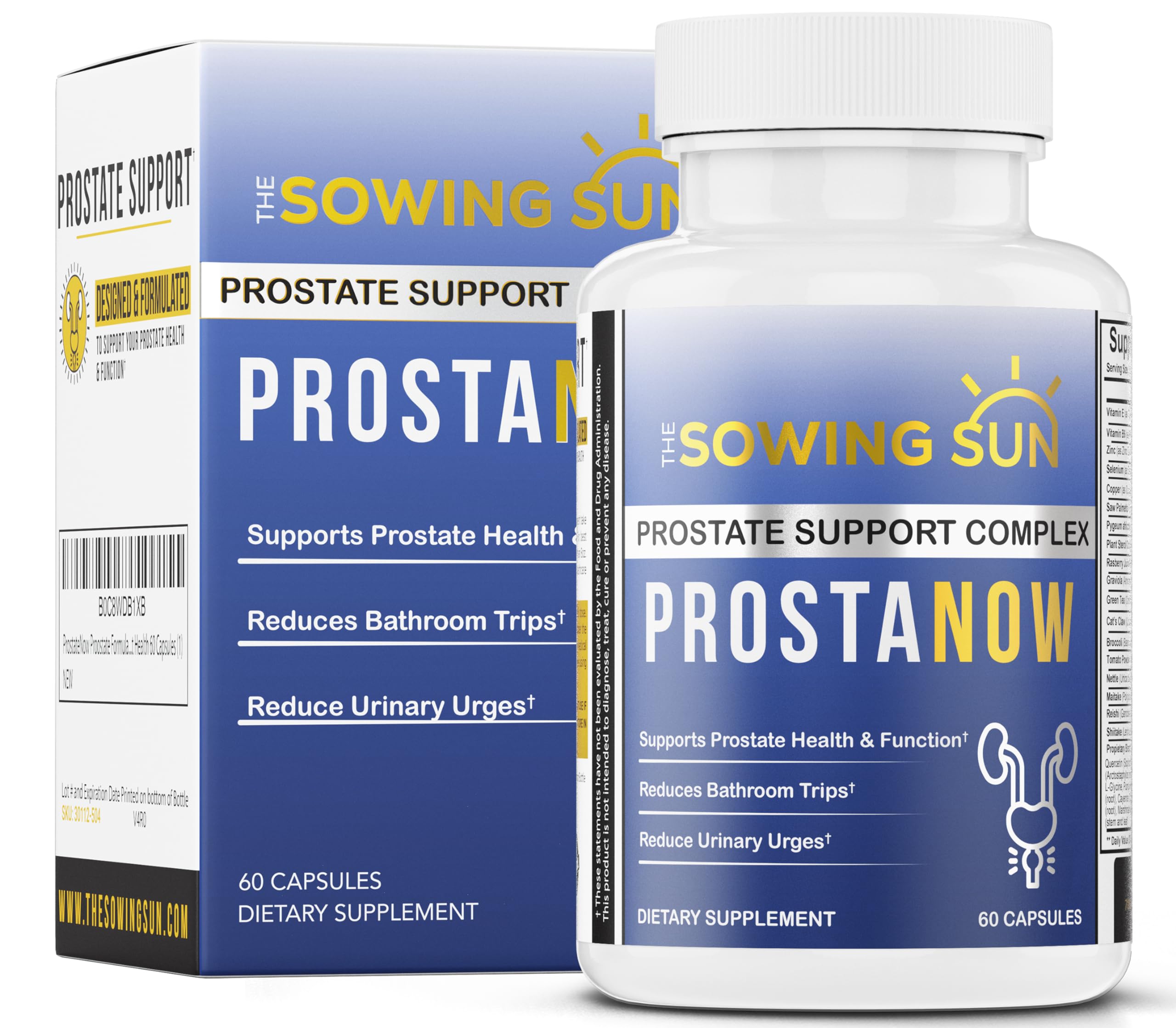 The Sowing Sun ProstaNow bottle front for urinary health support.
