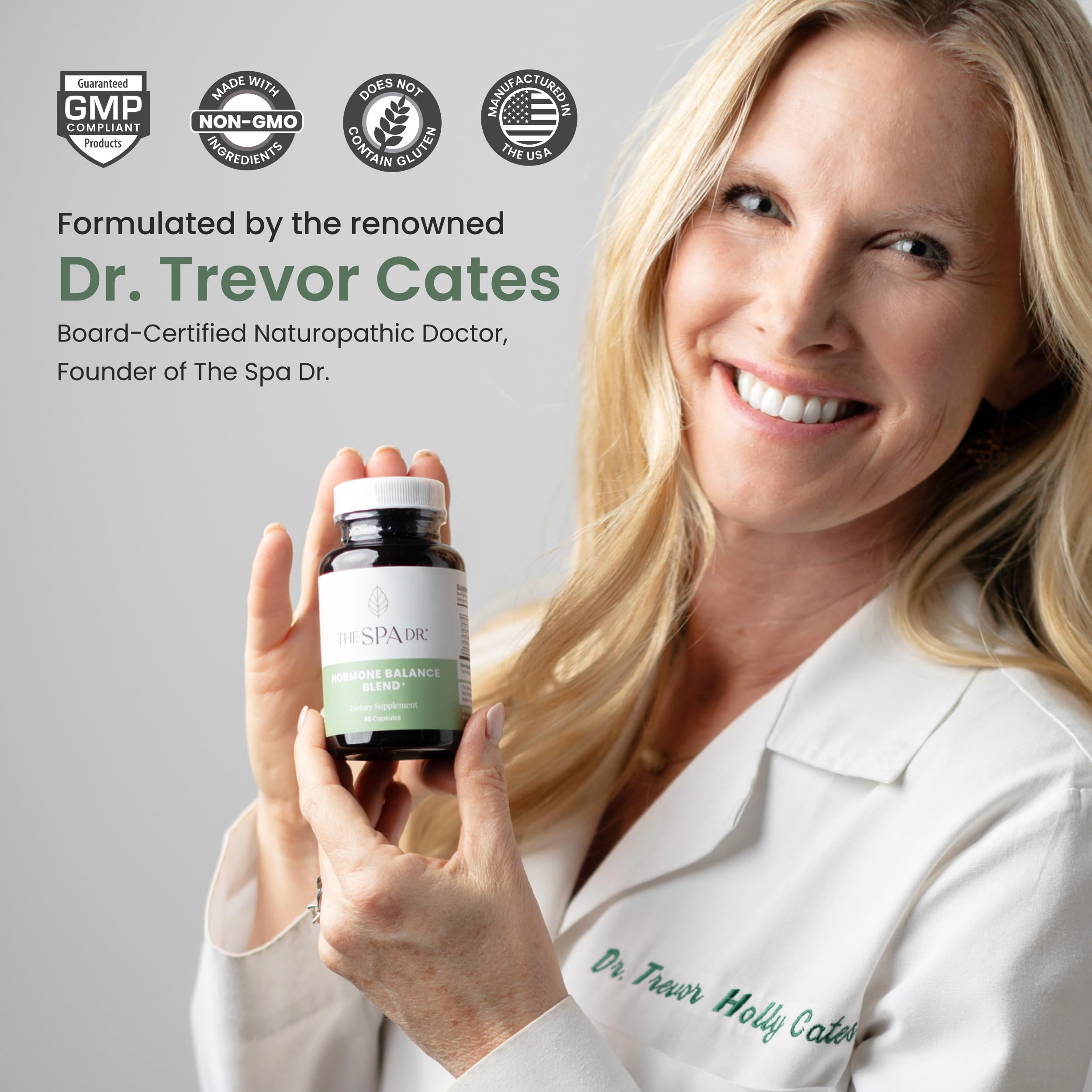 The Spa Dr. Hormone Balance bottle with tea signaling calm mornings