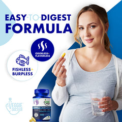 The Veggie Doctor DHA from algae source emphasizes sustainable nutrition for pregnancy.