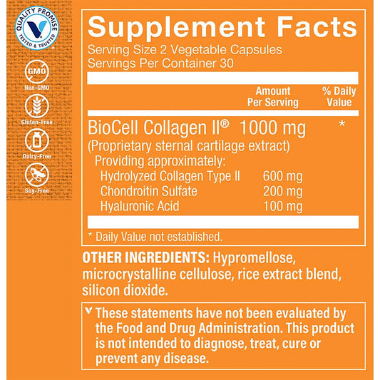 The Vitamin Shoppe Collagen Type II 1000mg capsules inside view for daily use
