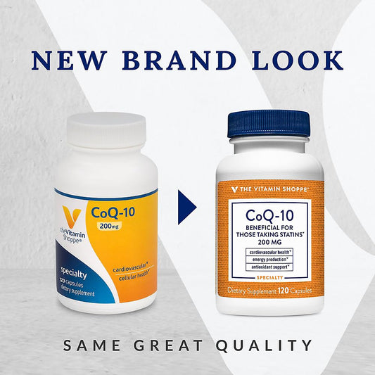 The Vitamin Shoppe CoQ-10 capsules highlighting easy daily use