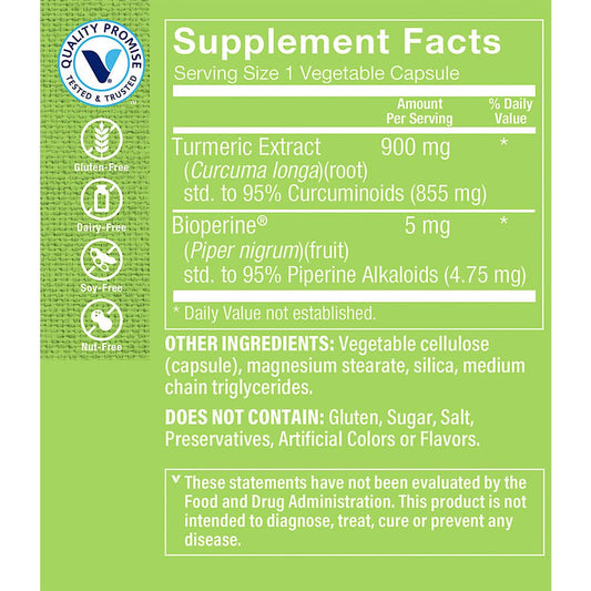 Close-up of The Vitamin Shoppe curcumin with Bioperine highlighting absorption boost