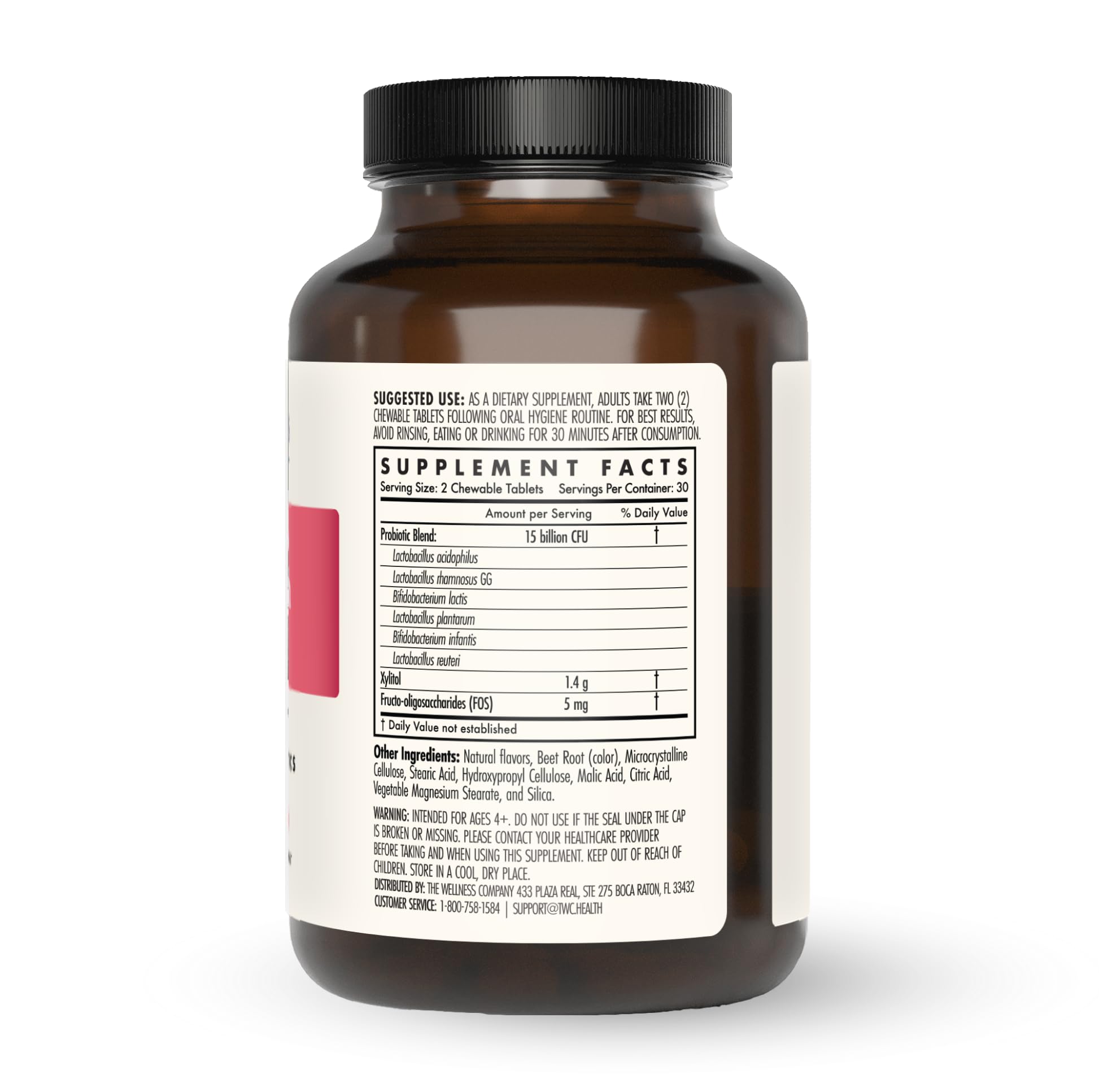 The Wellness Company Dental Health Probiotic tablets pack shows daily chewable convenience.