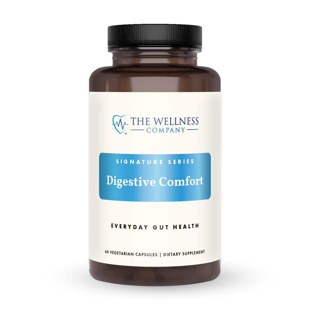 The Wellness Company Digestive Comfort bottle for daily gut support.