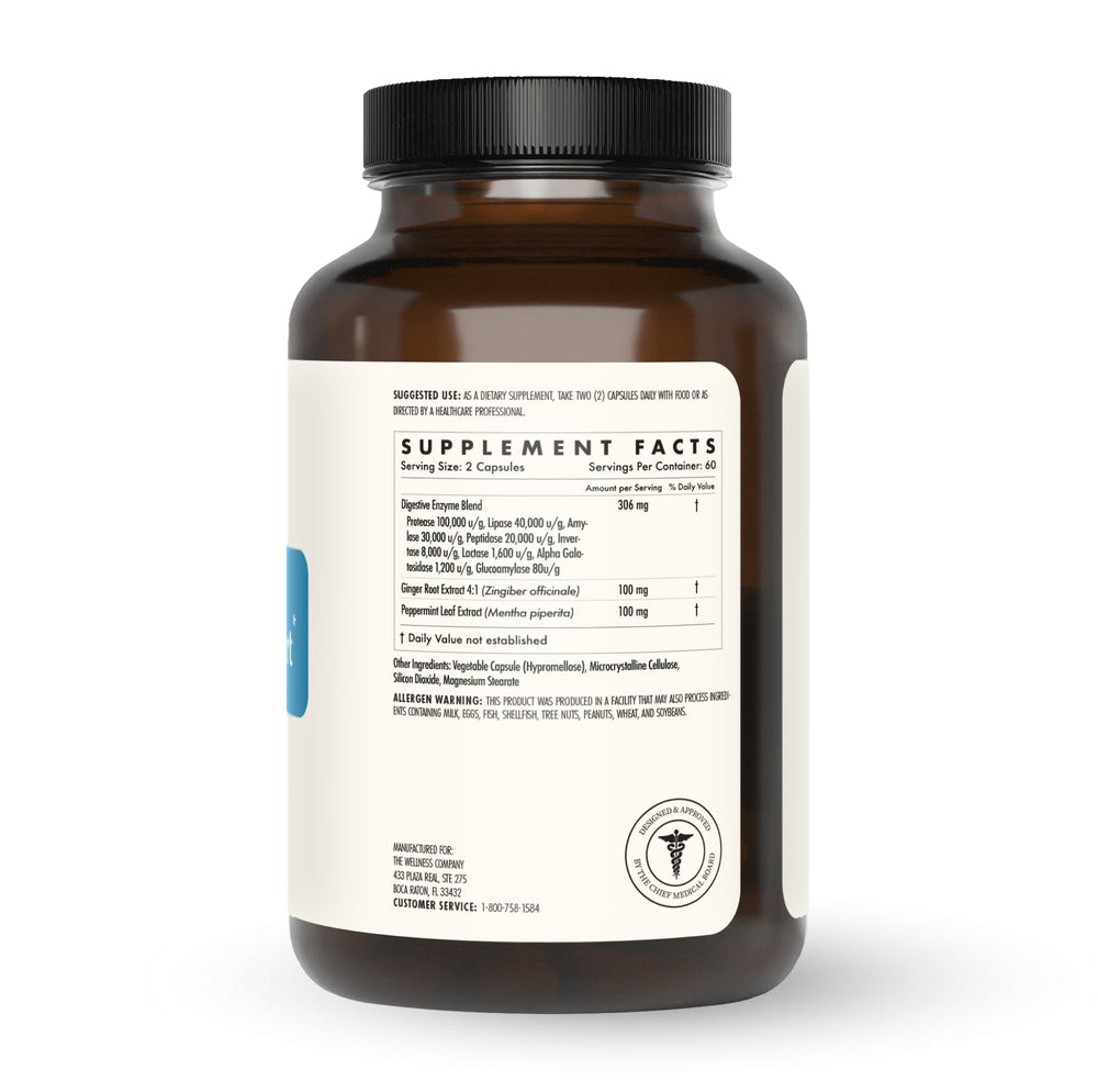 Close-up of Digestive Comfort capsules showing two-capsule daily dosing