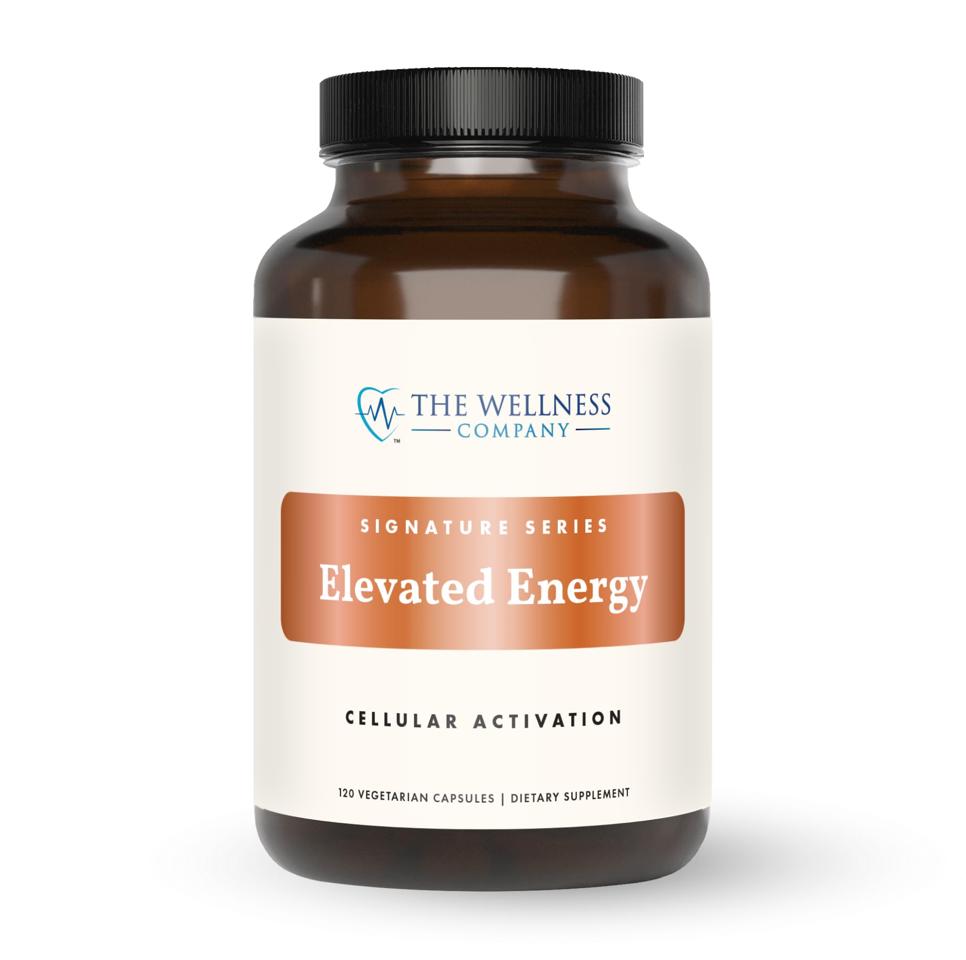 The Wellness Company Elevated Energy bottle front with two-capsule daily dose for sustained energy