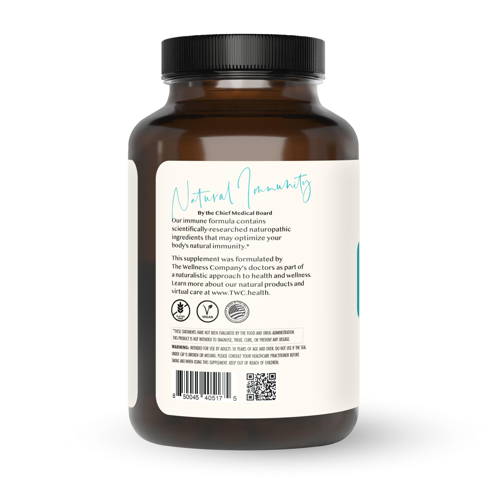 The Wellness Company Natural Immunity label close-up highlighting key ingredients