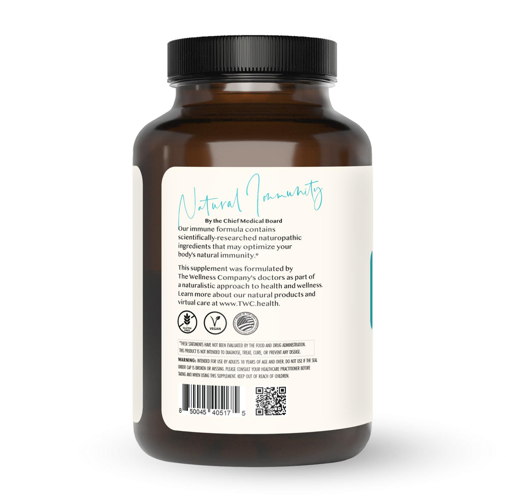 The Wellness Company Natural Immunity label close-up highlighting key ingredients