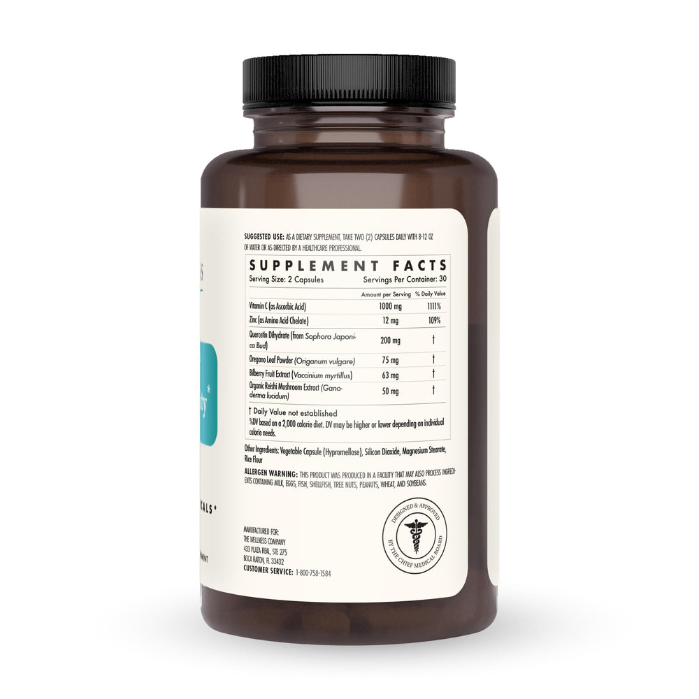 Natural Immunity capsules highlighting oregano and reishi ingredients.