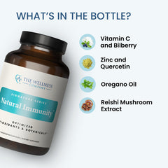 Ingredient label featuring zinc, vitamin C, and quercetin highlights.