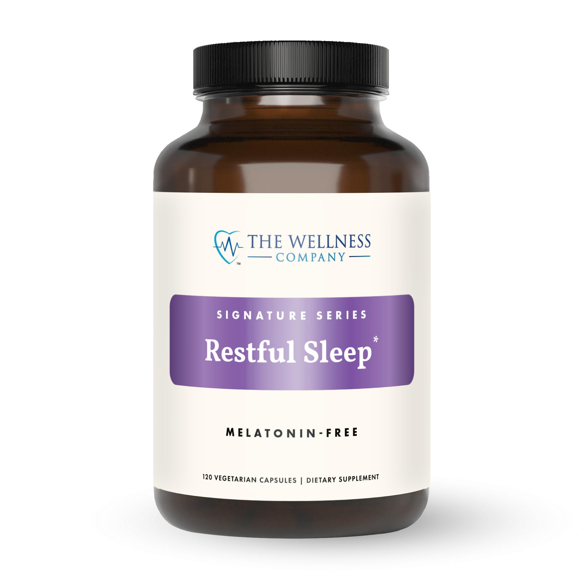 The Wellness Company Restful Sleep bottle showing melatonin-free calming blend.