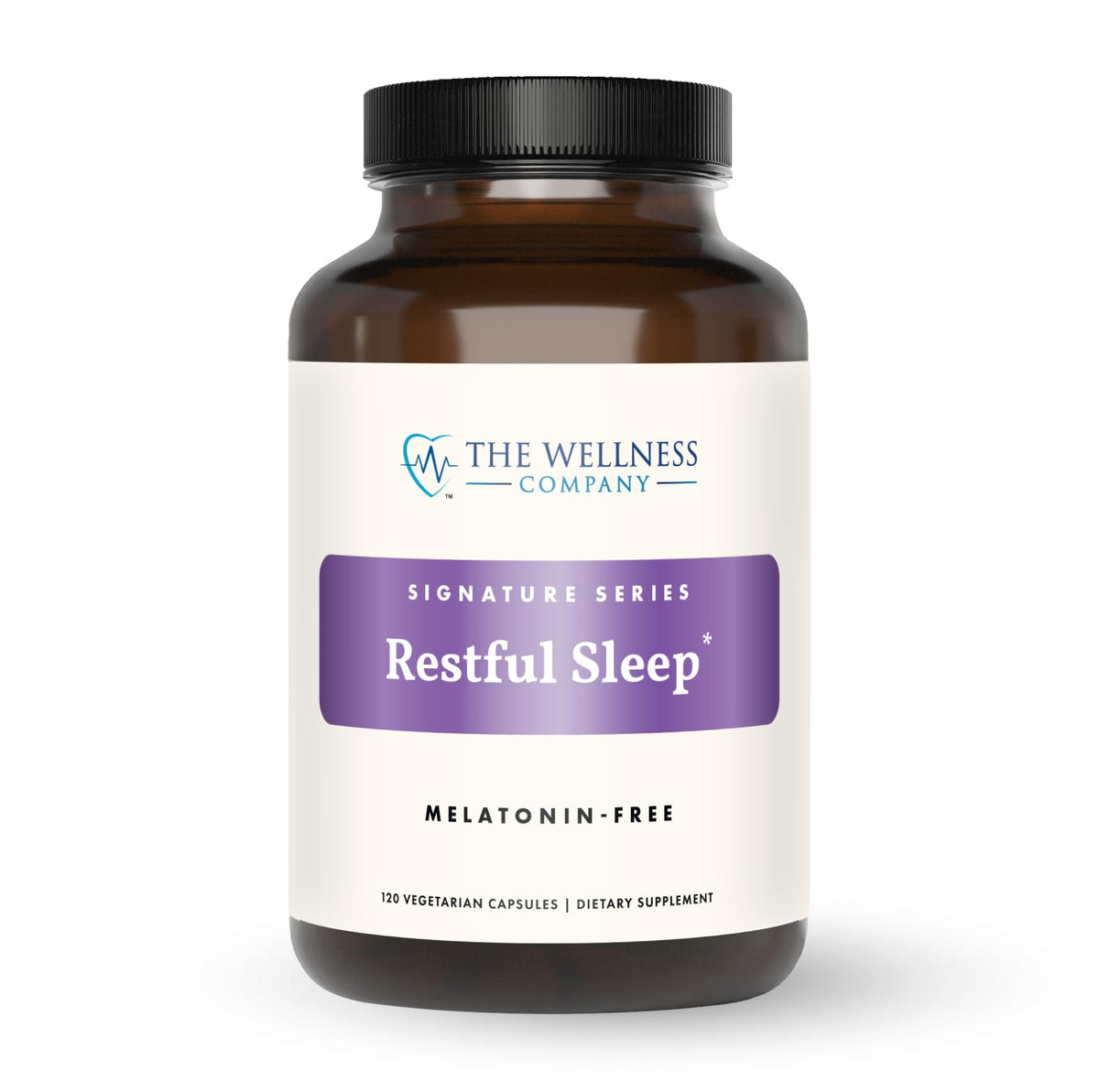 The Wellness Company Restful Sleep bottle showing melatonin-free calming blend.